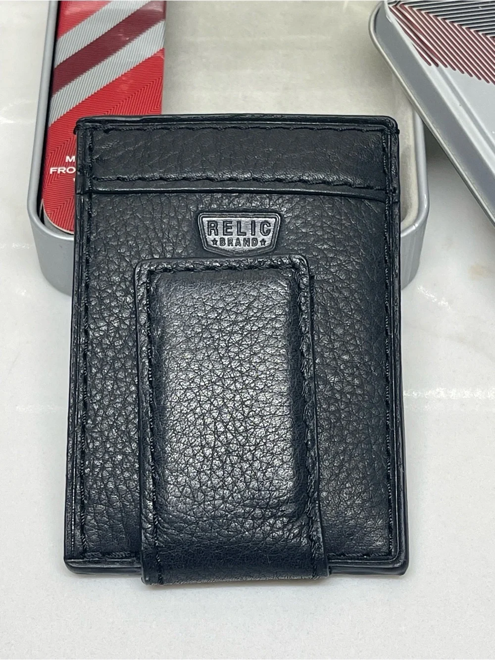 Relic Magnetic Front Pocket Wallet, Black Solid Logo Accent, Mens